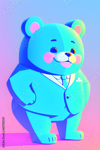 Cute cartoon bear in business suit, isolated on gradient background. Generative AI