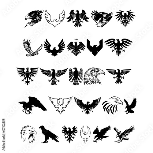 Collection of eagle bird icons, eagle arts. Birds silhouettes vector illustration.