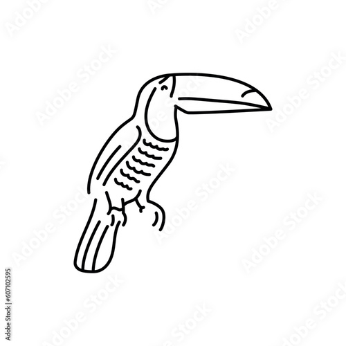Rainbow-billed toucan black line icon.