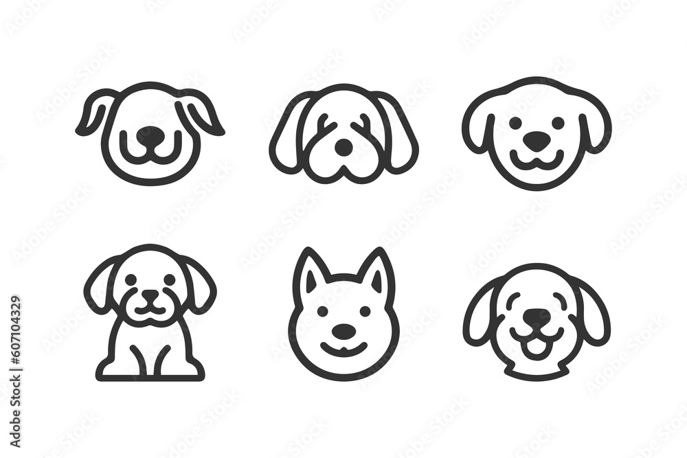 Cartoon cute Dog silhouette vector line icon set Cartoon cute Dog silhouette vector line icon set