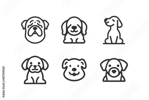 Cartoon cute Dog silhouette vector line icon set	