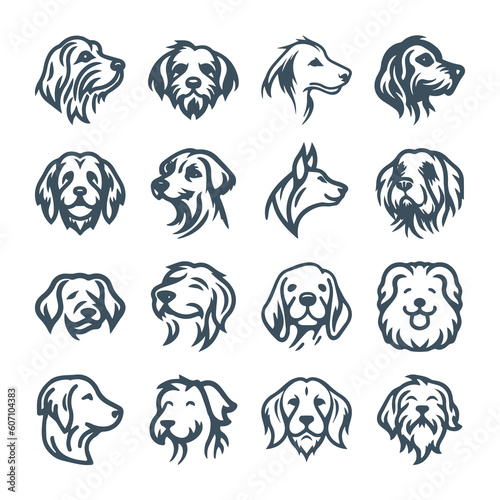 Dog hand drawn silhouette vector icon set.