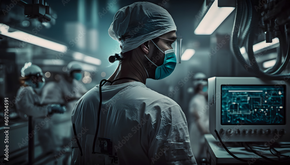 Team of medical doctors looking at camera standing in hospital, dramatic portrait. Generation AI Team of medical doctors looking at camera standing in hospital, dramatic portrait. Generation AI