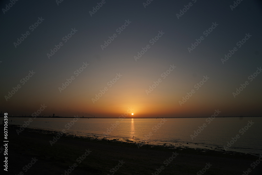 Sunset over the Shuwaikh Beach, Persian Gulf, Kuwait, Middle East