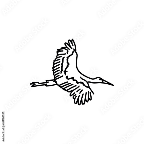 Stork bird black line icon. photo