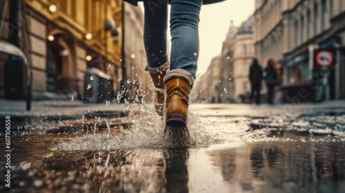 walking in the city on the rain Generative Ai