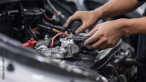 Car mechanic doing car maintenance and servicing Generative AI
