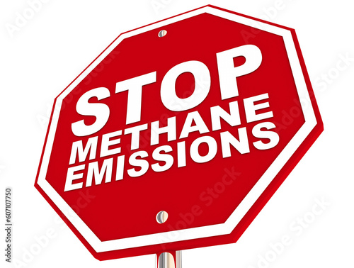Stop Methane Emissions Sign CH4 Greenhouse Gases Climate Change Warning 3d Illustration