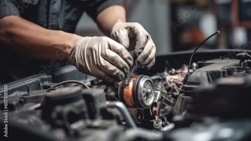Car mechanic doing car maintenance and servicing Generative AI