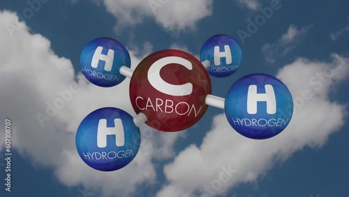 Methane Molecule Gas Emission CH4 Climate Change Global Warming 3d Animation