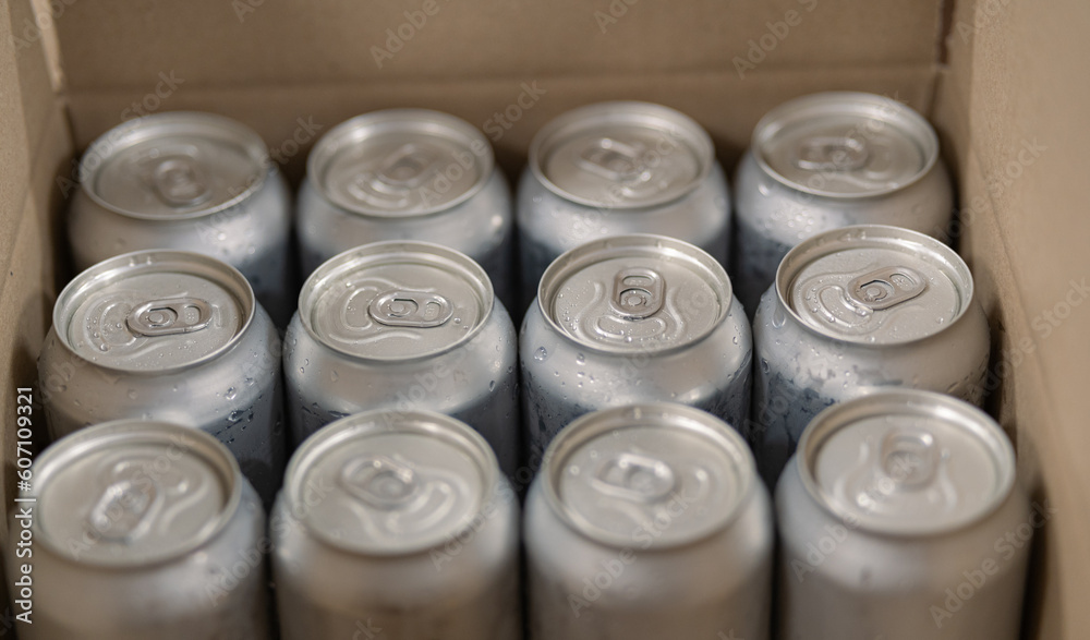Aluminium cans for soft drinks in carton box Aluminium cans for soft drinks in carton box