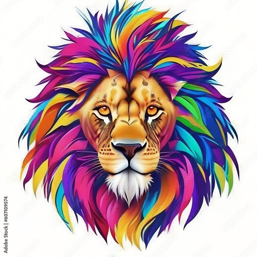 Photo of Rainbow colorful lion vector digital art illustration