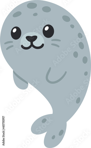 Cute cartoon grey harbor seal