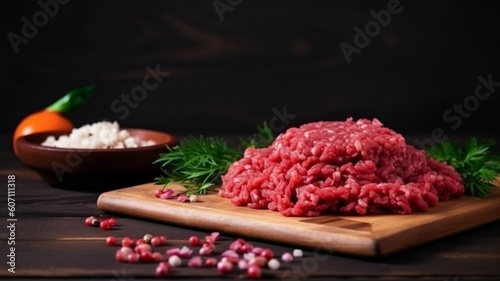 raw minced meat on a plate Generative AI