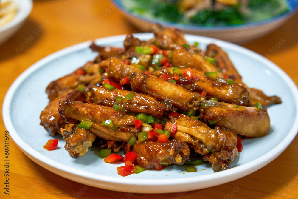 A delicious Chinese home cooking dish, Braised Chicken Wings in Sauce