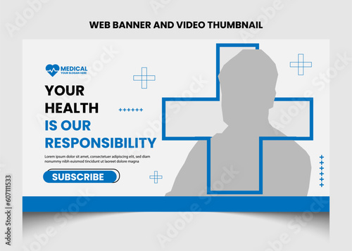 Healthcare medical youtube video thumbnail and web banner template.