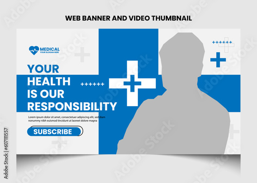 Healthcare medical youtube video thumbnail and web banner template.