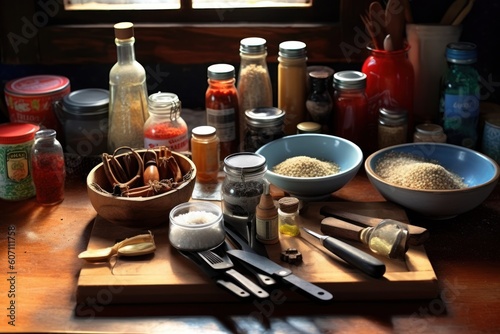 kitchen table seasoning and stuff food photography