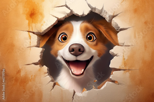 Cute Cartoon Dog Peeking Th...