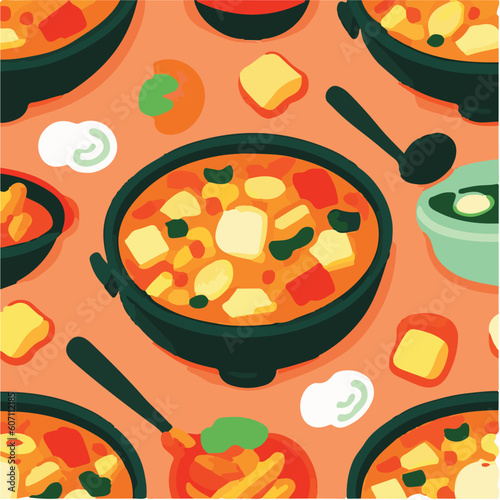 cute simple kimchi jjigae pattern, cartoon, minimal, decorate blankets, carpets, for kids, theme print design

