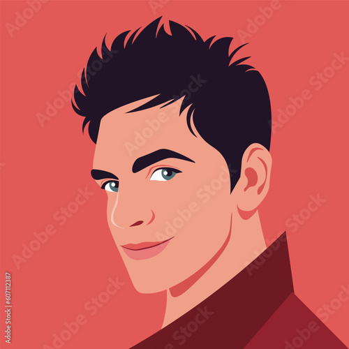 Portrait of a young cunning man. Tricky and smart guy. Cheater.  Vector flat Illustration
