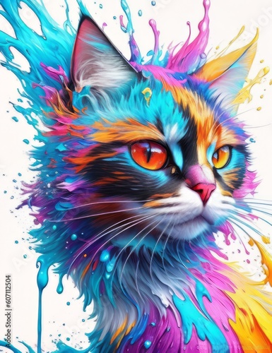 Whiskers: A Cat's Majesty on a Blank Canvas, colorful splashes, Generative AI