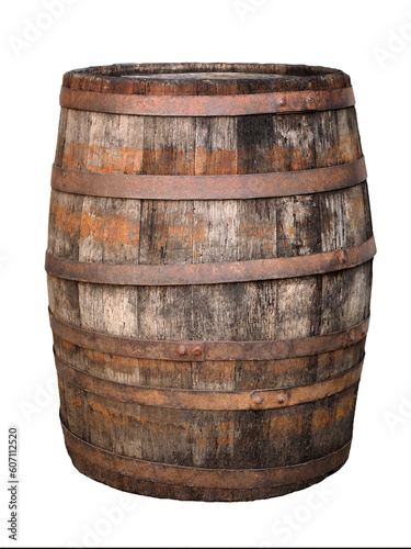 Close-up of an old wooden barrel for making wine.