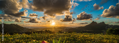 Panoramic aerial image from the Pali Lookout on the island of Oahu in Hawaii. photo