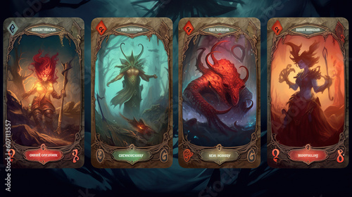 RPG. Games cards. Characters for games, concept art. Card game. AI generated image.
