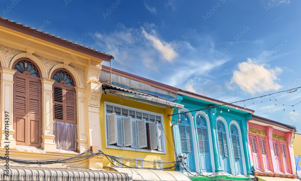 Fototapeta premium Sino Portuguese Colourful and decorative house in Old Phuket Town Phuket thailand 