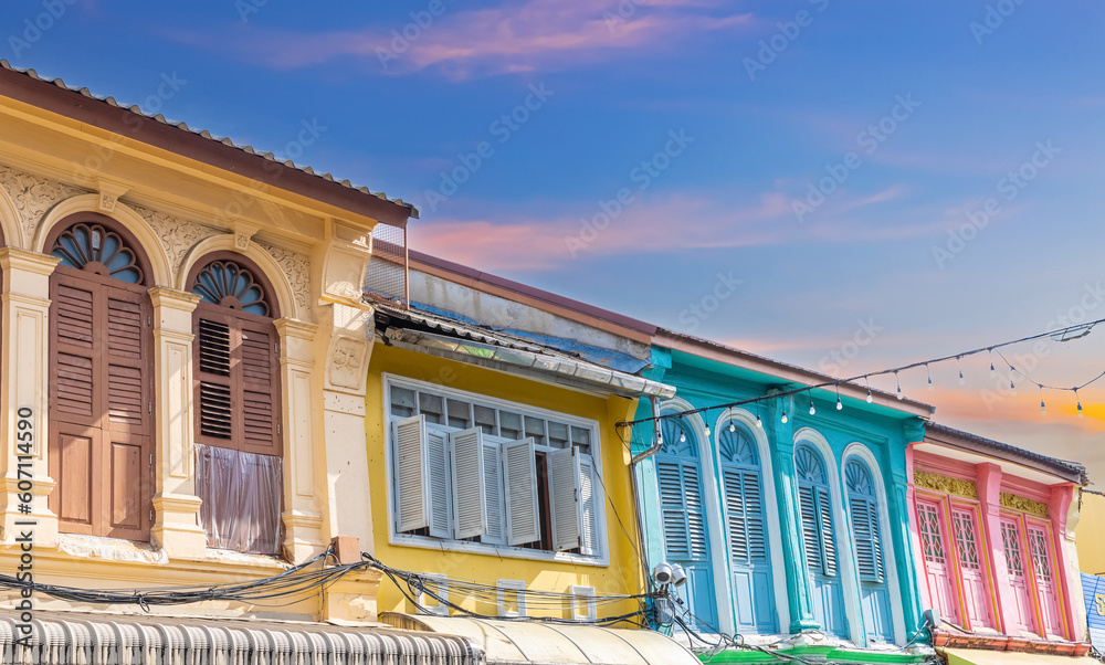 Fototapeta premium Sino Portuguese Colourful and decorative house in Old Phuket Town Phuket thailand 