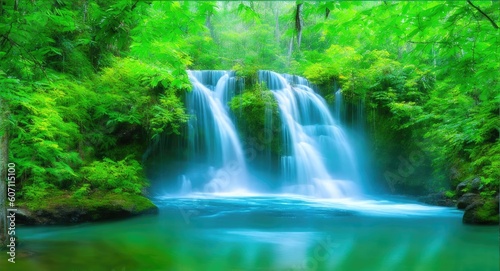 Waterfall in the forest, generative ai 