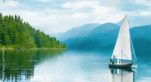 Sailing boat on the lake,generative ai 