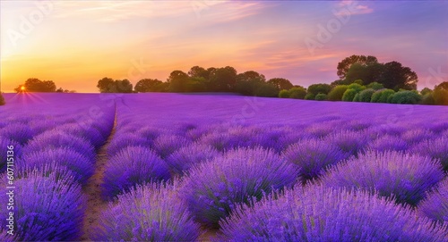 lavender field at sunset generative ai  