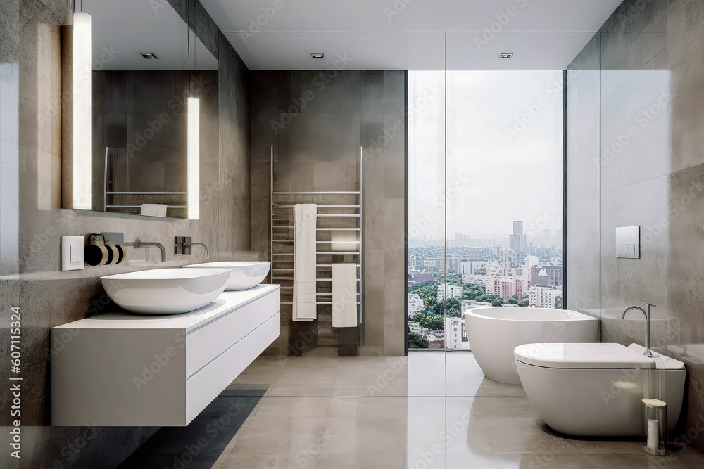 Generative AI illustration of Large Luxury Bathroom with luxurious design Generative AI illustration of Large Luxury Bathroom with luxurious design