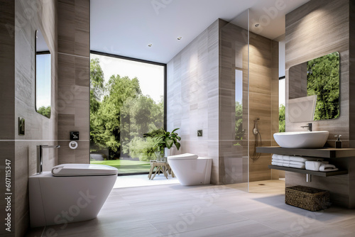 Generative AI illustration of Large Luxury Bathroom with luxurious design