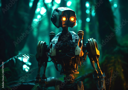 Luminous Robot in the Forest 