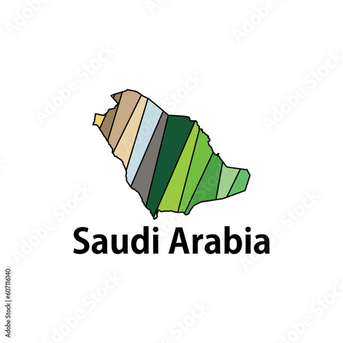 Saudi Arabia regions map, vector file map of Saudi Arabia, Green Outline Map of Saudi Arabia Vector Design Template. Editable Stroke photo
