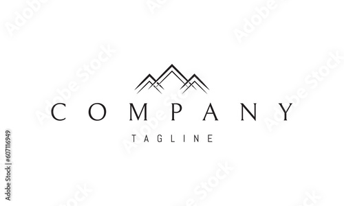 Vector logo on which an abstract image of three mountain peaks in a linear style.