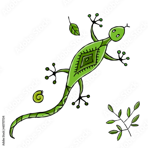 Lizard character, jungle animal. Chameleon isolated for your design. Vector i...