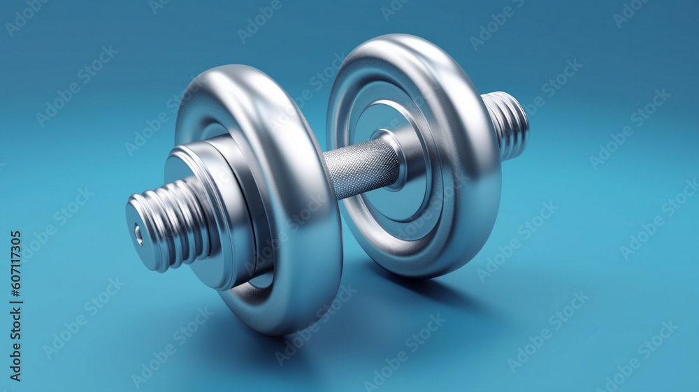 dumbbell isolated on blue background Generative AI dumbbell isolated on blue background Generative AI