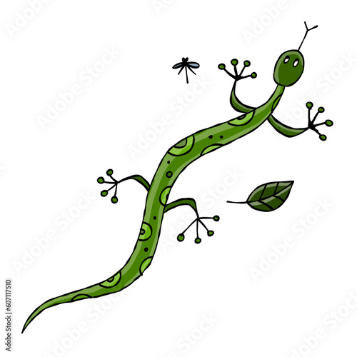 Lizard character, jungle animal. Chameleon isolated for your design. Vector i...