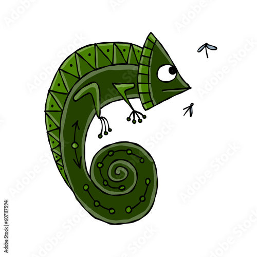 Lizard character, jungle animal. Chameleon isolated for your design. Vector i...