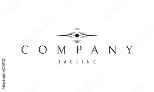 Vector logo on which an abstract image of the sun on the horizon with reflection.