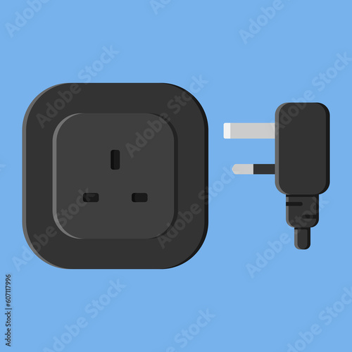 power outlet plug british type g black vector flat illustration