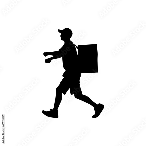 Vector illustration. Silhouette of male courier at work.