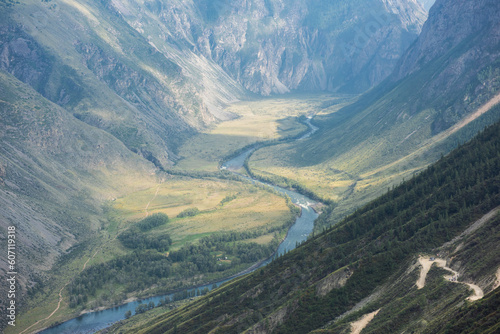 Valley of the river of Chulyshman. Altai mountains, Russia, beautiful summer day © olinchuk