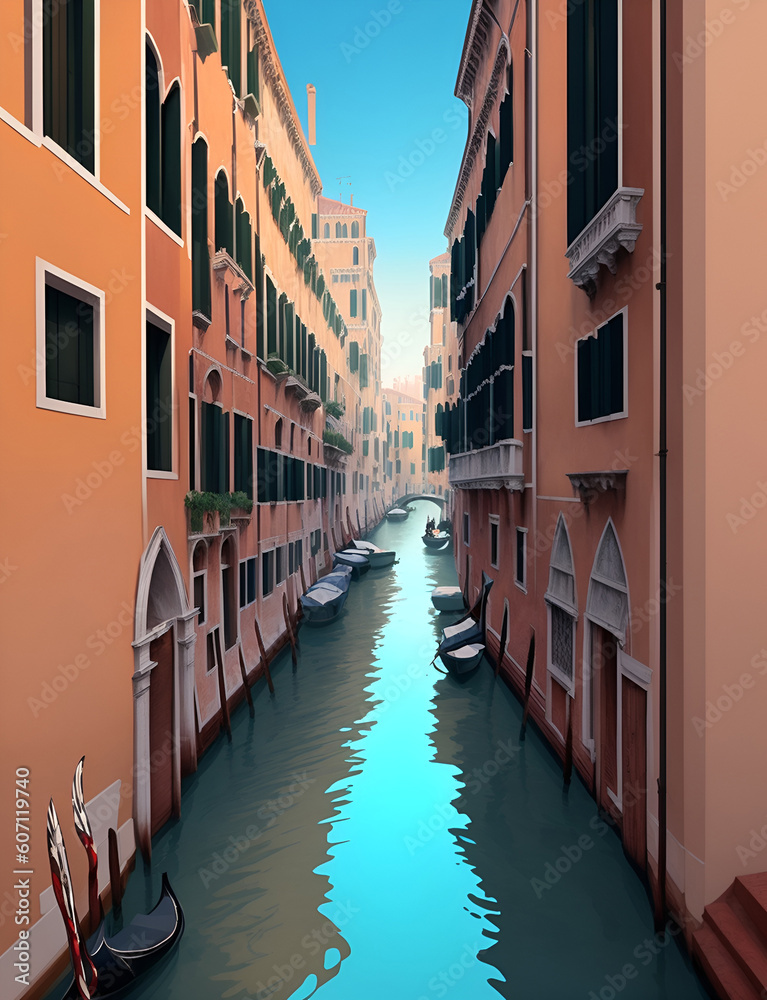 Venice canals street. AI generated illustration