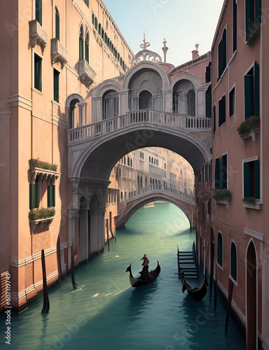 Venice canals street. AI generated illustration © vector_master