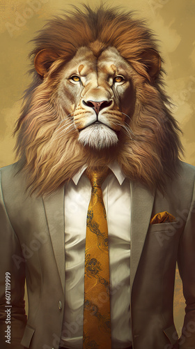 A man in a suit with a lion